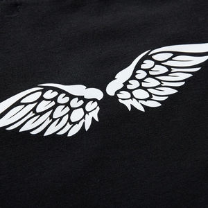 Men's black long sleeve T-shirt featuring a white wings graphic print on premium cotton fabric