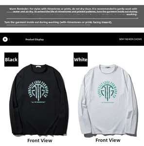 Détail des t-shirts à manches longues noirs et blancs avec imprimé graphique vert