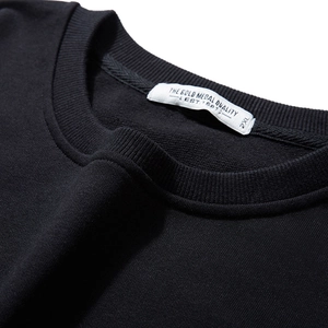Men's solid black crewneck sweatshirt in 2XL featuring ribbed collar and cotton fabric