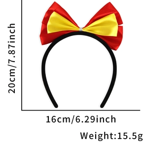 Red and yellow satin bow headband for soccer party with dimensions 20x16cm