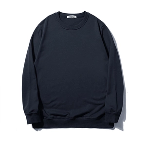 Navy blue crewneck sweatshirt for men featuring long sleeves and classic ribbed edges