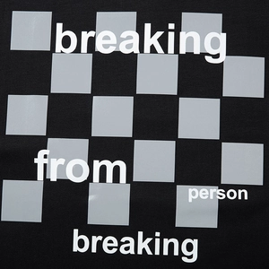 Men's oversized black streetwear hoodie featuring grey checkerboard and white letter prints