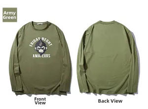 Vista fronte e retro della maglietta a maniche lunghe verde militare con stampa scimmia