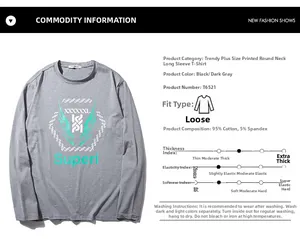 Detail of grey cotton long sleeve tee showing letter wing print and fabric specs