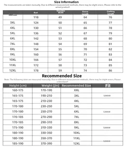 Detailed size guide for plus-size men hoodies, ranging from XXL to 12XL measurements