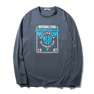 Men's Fashion Plus Size Long Sleeve Crew Neck T-Shirt Cotton Blend Letter Printed Pullover Casual Streetwear Sanded Autumn Top