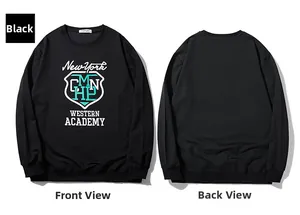 Sweat-shirt noir à plat avec imprimé New York présentant les vues de face et de dos