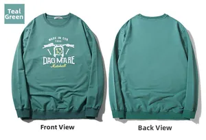 Detailed front and back view of oversized crewneck sweatshirt in forest green color