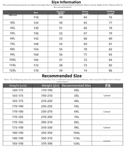 Detailed size chart for men's fleece hoodie ranging from 2XL to 12XL plus sizes