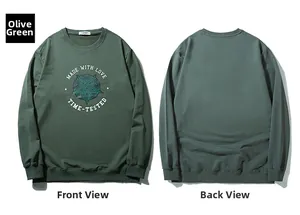 Detailed front and back view of a grey-green crewneck sweatshirt with vintage star print