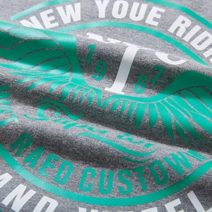 Men's grey long sleeve T-shirt featuring vintage green NYC letter print and graphic