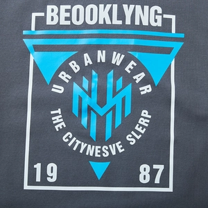 Men's dark grey long sleeve T-shirt featuring urban graphic print and letter design