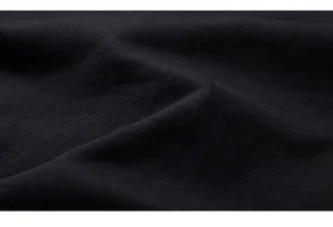 Close-up of premium black thick fleece fabric showing soft texture and fine knitting