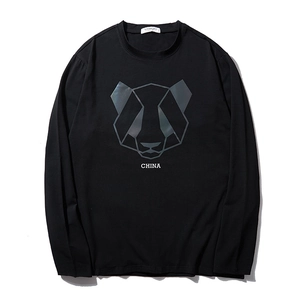 Men Plus Size Long Sleeve T-Shirt Reflective Geometric Panda Graphic Print Cotton Blend Round Neck Streetwear Top
