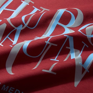 Men's oversized red sweatshirt with stylish blue and gray spliced letter printing