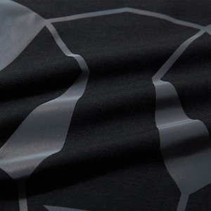 Men's black cotton long sleeve T-shirt with reflective panda print and geometric lines