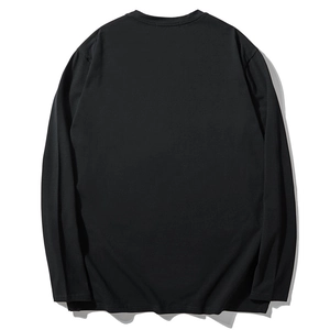 Men's oversized black long sleeve t-shirt, minimalist back view flat lay style