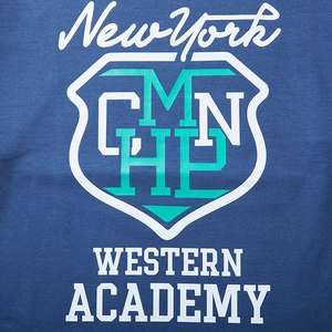 Sweat à capuche oversize bleu marine avec imprimé New York Western Academy blanc