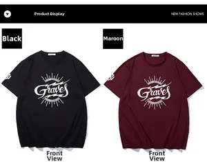 Dettaglio di magliette in cotone nero e bordeaux con stampa grafica Graves