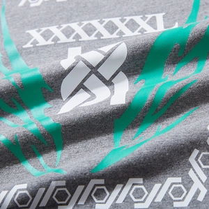 Men's grey long sleeve t-shirt with large XXXXXXL print and green flame graphic