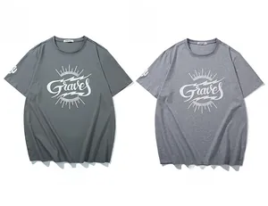 T-shirt uomo girocollo in verde scuro e grigio con stampa grafica Graves piatta