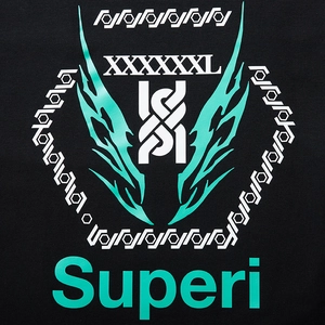 Men's oversized black long sleeve T-shirt featuring cyan wing print and logo