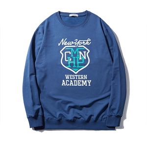 Sweat-shirt homme grande taille bleu marine avec imprimé New York et col rond côtelé