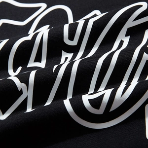 Men's oversized black street fashion hoodie featuring a bold white artistic graphic print