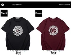 T-shirts oversize noir et bordeaux posés à plat avec des imprimés graphiques