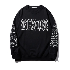 Streetwear oversized black sweatshirt with white gothic print on chest and sleeves