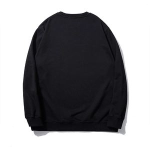 Men's minimalist black crewneck sweatshirt back view in thick fleece material