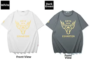 Détail de t-shirts à col rond avec imprimé cerf jaune en couleurs blanc et gris foncé