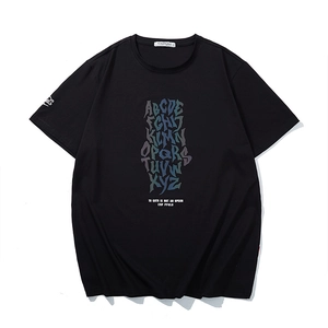 Men Plus Size Reflective Printed T-Shirt Cotton Spandex Short Sleeve Oversized Summer Streetwear Graphic Tee Top Casual Shirt