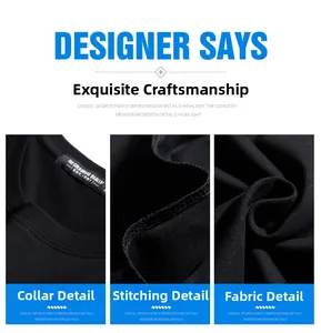 Detail of high-density stitching and breathable knit fabric on black T-shirt neckline