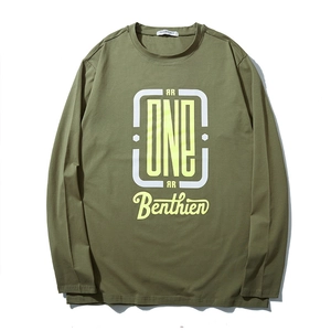 Olive green long sleeve cotton T-shirt with ONE Benthien artistic street print