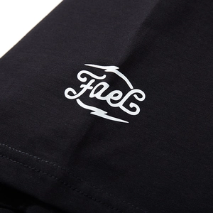 Oversized black cotton T-shirt featuring a white artistic reflective logo print