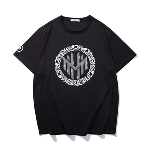 T-Shirt Grande Taille en Mélange de Coton pour Hommes Strass à Chaud Imprimé Lettres Géométriques Manches Courtes Décontracté