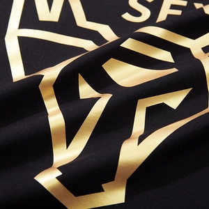 T-shirt noir surdimensionné avec motif géométrique premium en impression feuille d'or
