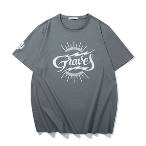 T-shirt grigio scuro in cotone con stampa grafica Graves e fulmini stile street casual