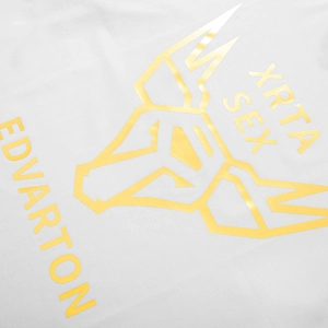 T-shirt oversize blanc en coton avec impression géométrique tête de taureau dorée