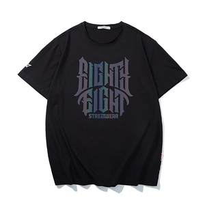 T-Shirt Homme Grande Taille en Coton Manches Courtes Streetwear Impression Réfléchissante Lettres Large Été Noir