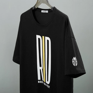 T-shirt noir surdimensionné en coton avec imprimé graphique RID et épaules tombantes