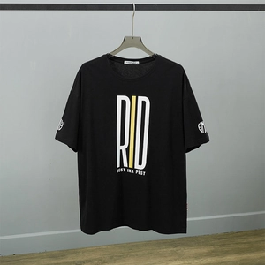 T-shirt noir oversize en coton avec imprimé graphique RID et épaules tombantes