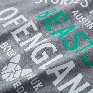 Oversized grey cotton T-shirt featuring green and white graphic text print detail