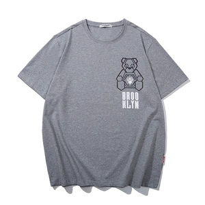 Dark grey oversized cotton T-shirt featuring Brooklyn bear print and round neckline