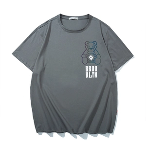 Grey oversized men's cotton T-shirt with a geometric bear print and Brooklyn text