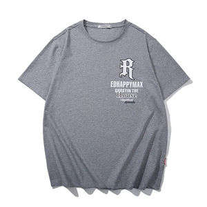 Men's heather grey oversized cotton t-shirt with white gothic letter print and crew neck