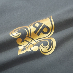 Dark grey oversized T-shirt with gold fleur-de-lis and PP metallic foil print