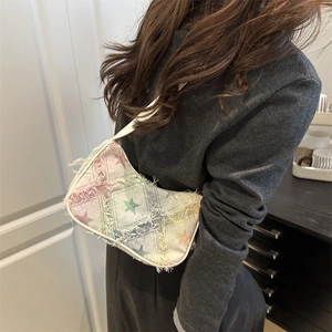 Sac à bandoulière Y2K motif étoile arc-en-ciel avec détails franges pour femme