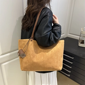 Retro mustard yellow faux suede tote bag with large capacity for women's daily commute